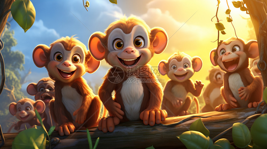 一群可爱的猴子图片