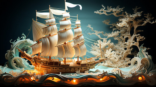 扬帆的船模型背景图片