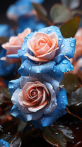 蓝色水滴的花朵背景图片