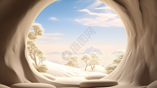 窗户外的雪山美景图片