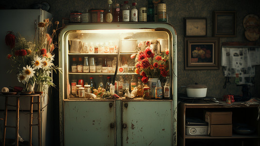 复古的厨房柜子背景图片