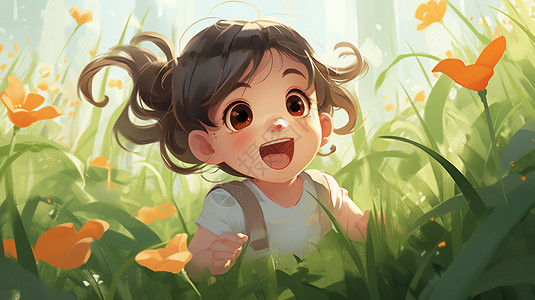 草丛中的小女孩图片