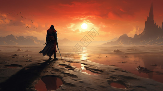沙漠里孤独的剑客图片