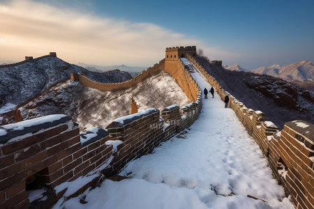 冰雪覆盖的城墙道路背景