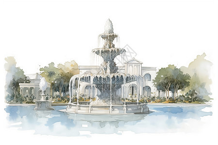 艺术创意的喷泉建筑背景图片