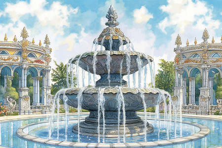 欧式庄园内的喷泉建筑图片