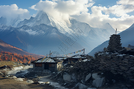 层峦叠嶂的雪山景观背景图片