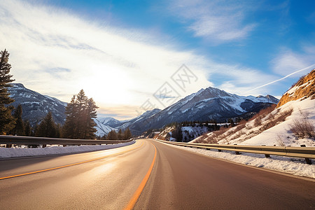 雪山公路的美丽风光高清图片