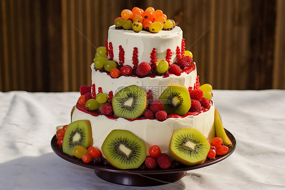 五彩斑斓的水果奶油蛋糕图片