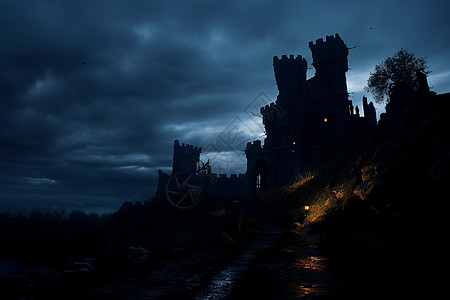 恐怕可怕的黑暗城堡建筑背景图片