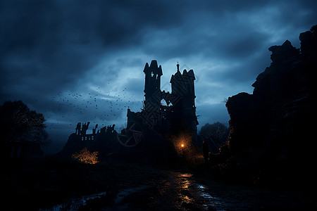 神秘的黑暗城堡建筑图片