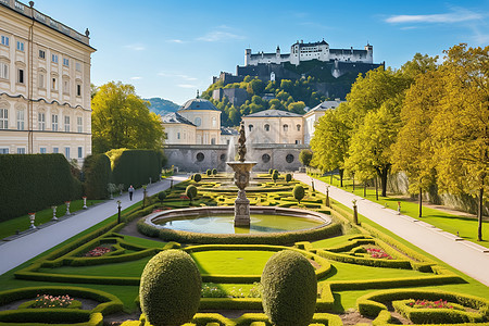 欧洲城堡庄园园林景观背景图片