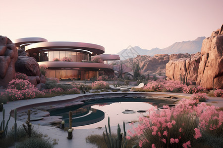荒漠中的现代别墅图片