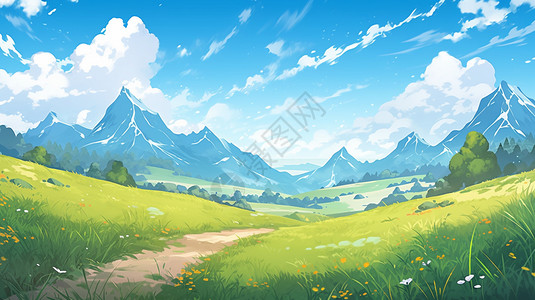 山脚下美丽的草原景观背景图片