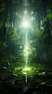 树林中闪耀的光束图片