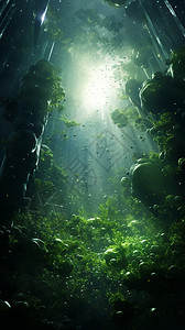 幽深热带雨林中的阳光图片