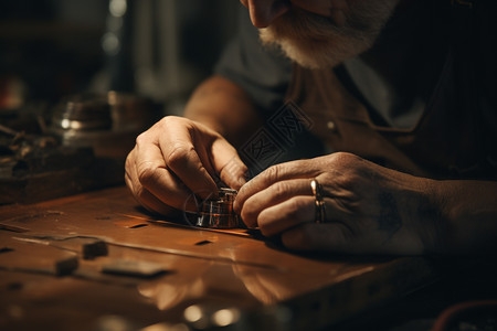 制作手工戒指的工匠高清图片