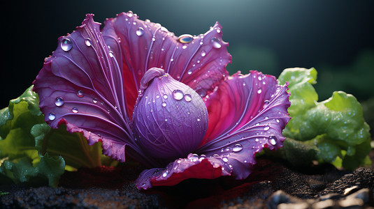 雨后含苞待放的紫色花朵图片