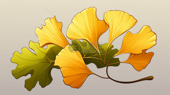 秋季的银杏叶插画图片