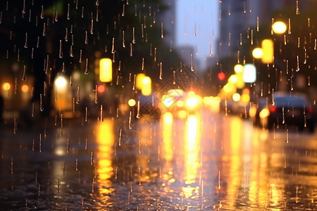 雨中模糊的城市街道图片