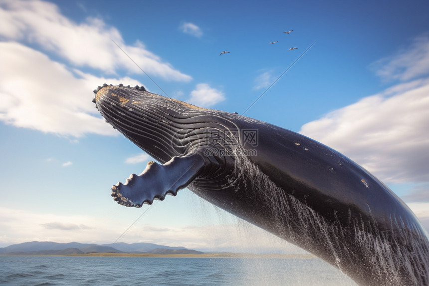 大海上飞跃的座头鲸图片