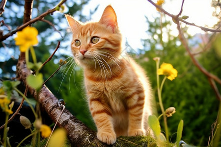 呆萌树枝树枝上可爱的小橘猫背景