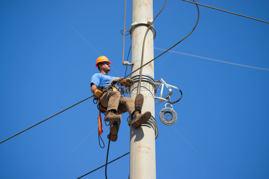 电网维护的电力工人图片