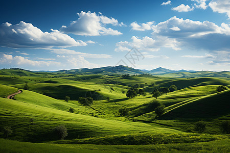 夏季绿意盎然的山丘图片