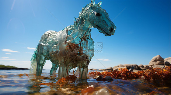 玻璃马在海滩上图片