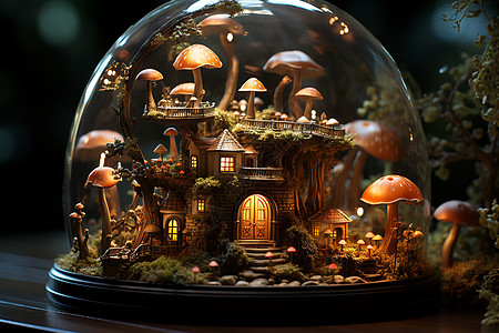 仙女灯小人与蘑菇屋背景