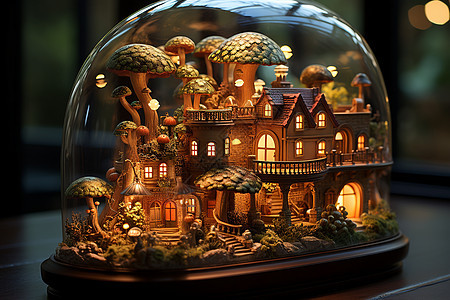 发光的奇幻蘑菇小屋背景图片