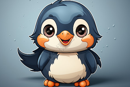 可爱的小企鹅在蓝色背景下开心地笑着图片