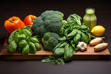 木板上的健康蔬菜图片