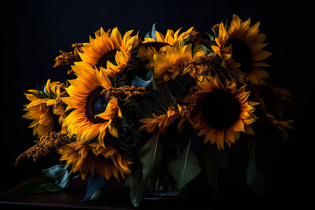 室内花瓶中的向日葵花朵图片