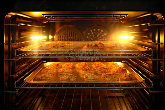 烤箱中正在烤制的美食图片