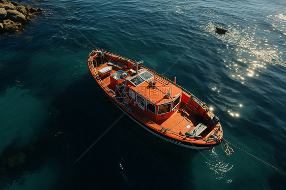 安全救生艇在海洋中图片