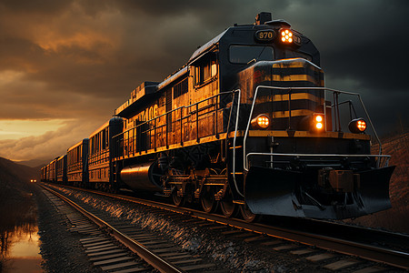 黄昏列车运煤景象背景图片