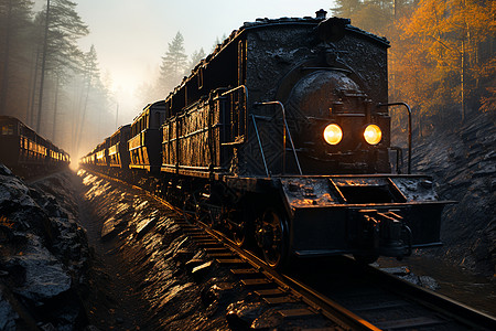 林间的煤炭列车图片