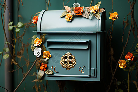 蓝色花园的邮筒图片