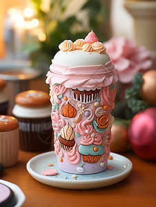 粉色蛋糕的杯子背景图片