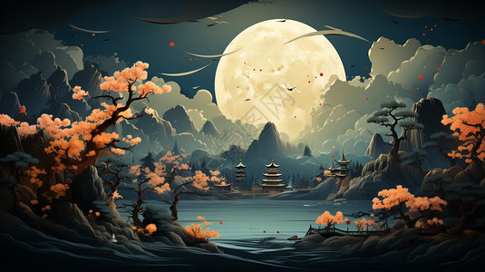 中秋赏月中秋的氛围画插画