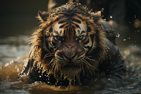 水中匍匐的老虎图片