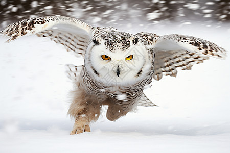雪中展翅的猎鸮图片