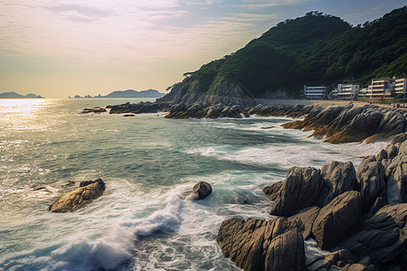 海浪冲击的景象背景图片