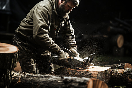 锯齿刀一个木工使用大锯齿的工具切割木头背景