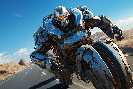 机器人骑着摩托车飞驰图片