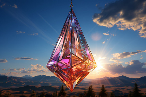 夕阳下发光的钻石装饰品图片