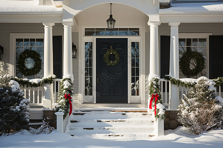 雪中装饰的房子背景图片