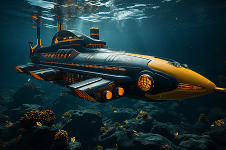 水下漂浮的潜水艇图片