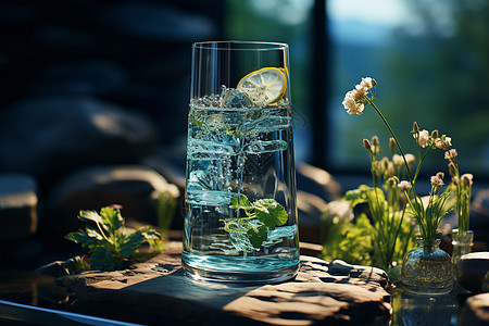 清新水杯中的液体背景图片